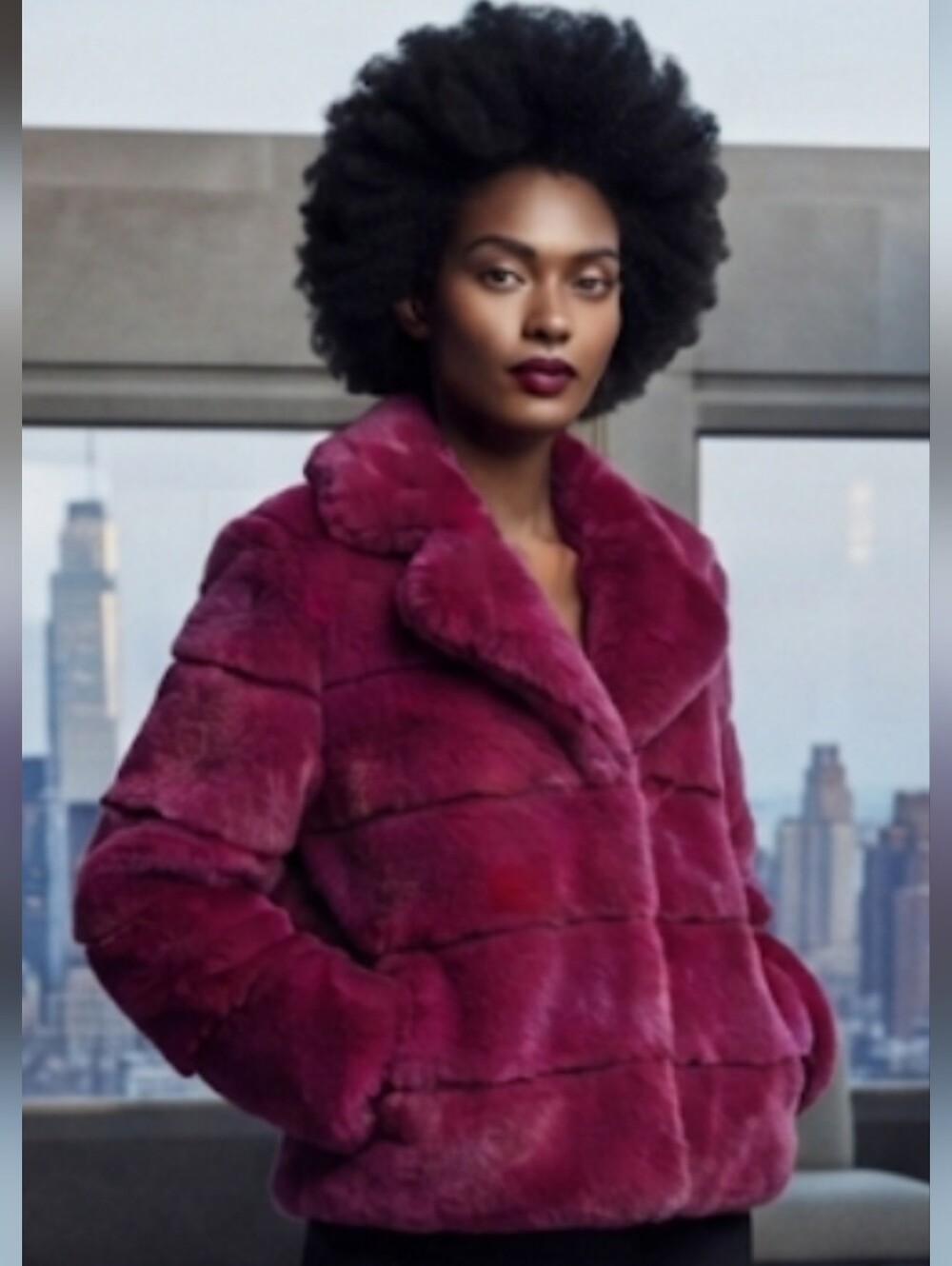 Love Token Plush Faux Fur Jacket in Berry